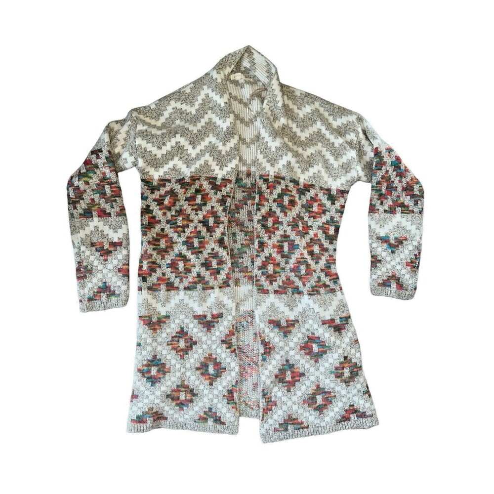 Debut Dreamers Aztec Tribal Western Granny Diamond Knit Open Front Cardigan S/M